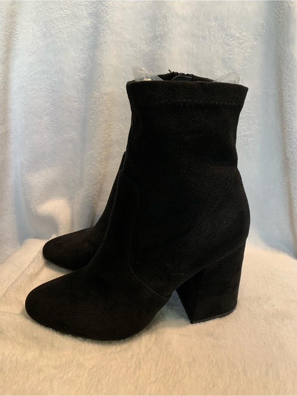 Steve Madden Swiftt Black Faux Suede Sock Ankle Boots Block Heel Round Toe 7M